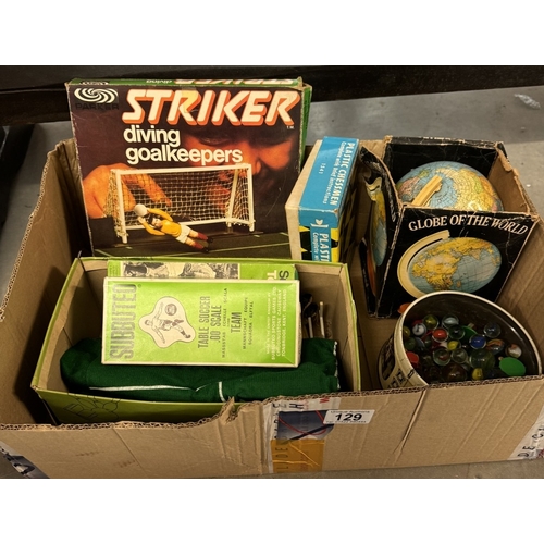 129 - A quantity of vintage toys including Subbuteo, marbles etc