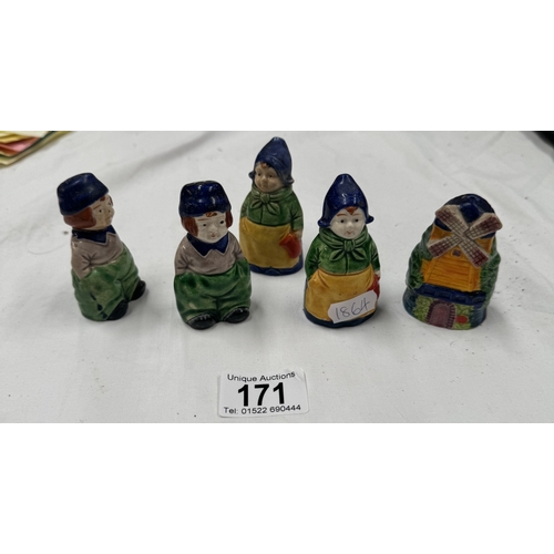 171 - 5 Pottery Dutch figure salt & pepper pots made in Japan