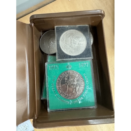 209 - A George III, 1819 silver crown,  A quantity of silver three pence, Mixed copper, crown coins etc