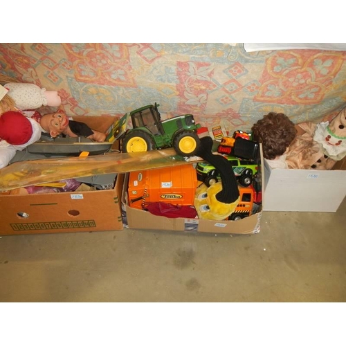 1520 - Three boxes of assorted toys and dolls. COLLECT ONLY.