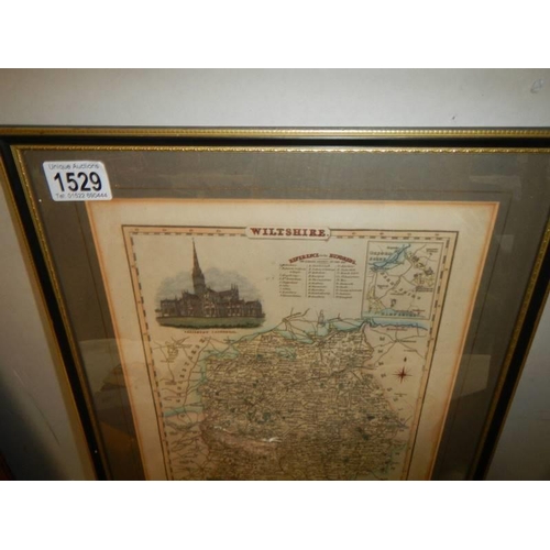 1529 - A framed and glazed old map of Wiltshire, COLLECT ONLY.