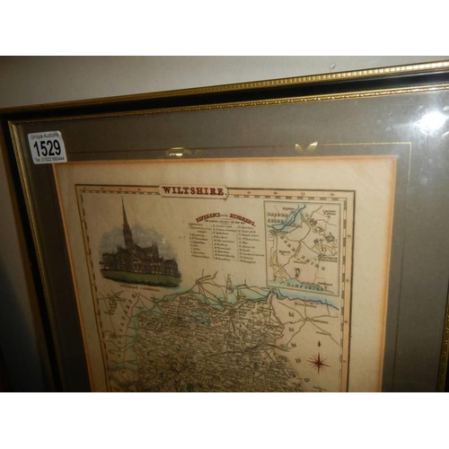 1529 - A framed and glazed old map of Wiltshire, COLLECT ONLY.