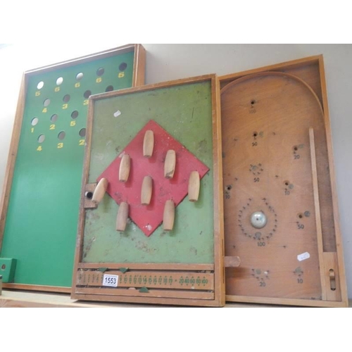 1553 - Two vintage bagatelle games and another game, COLLECT ONLY.