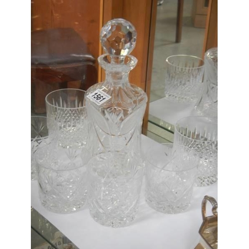 1561 - A good cut glass decanter and six whisky tumblers COLLECT ONLY.