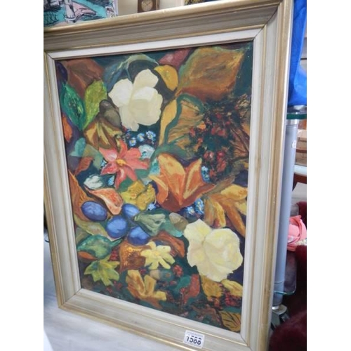 1588 - A framed oil on board floral display painting, COLLECT ONLY.