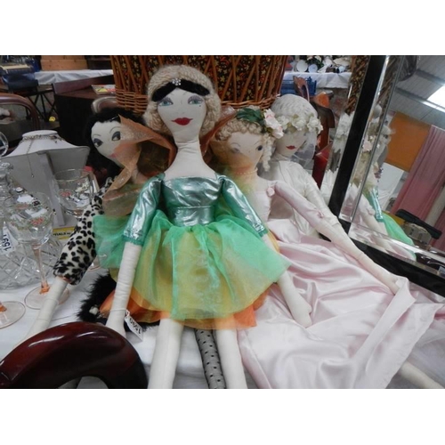 1590 - Four hand made rag dolls as flapper girls.