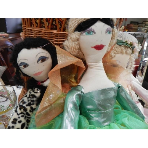 1590 - Four hand made rag dolls as flapper girls.