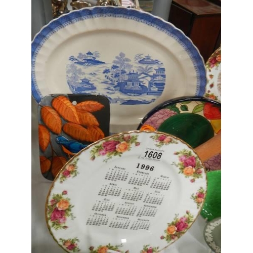 1608 - A collection of plates including Royal albert calendar plates, meat platter etc., COLLECT ONLY.