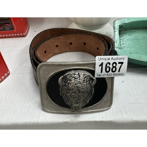 1687 - A leather belt with Bison buckle