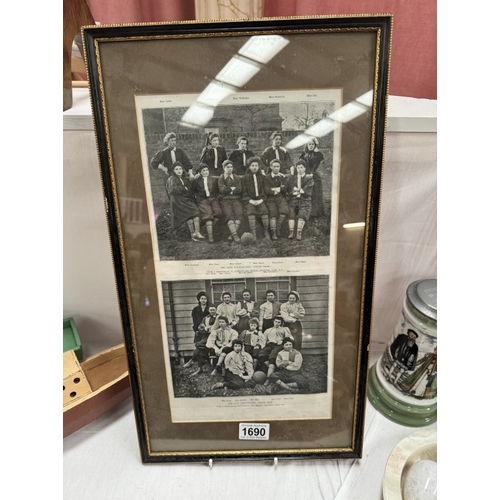 1690 - A framed & glazed picture The Lady Footballers North & South team. A Photograph by Symmons and Thiel... 