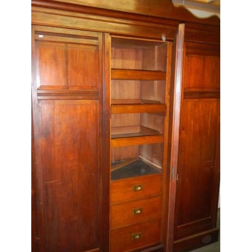 1652 - A Victorian mahogany three door combination wardrobe, COLLECT ONLY.