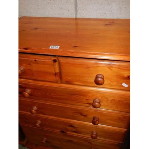 1673 - A two over four pine chest of drawers, COLLECT ONLY