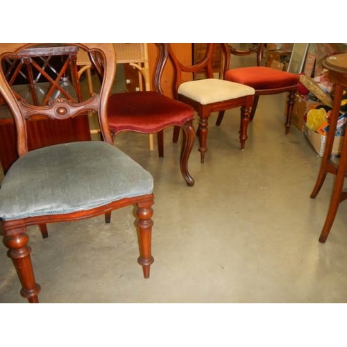 1711 - Four odd Victorian mahogany dining chairs. COLLECT ONLY.