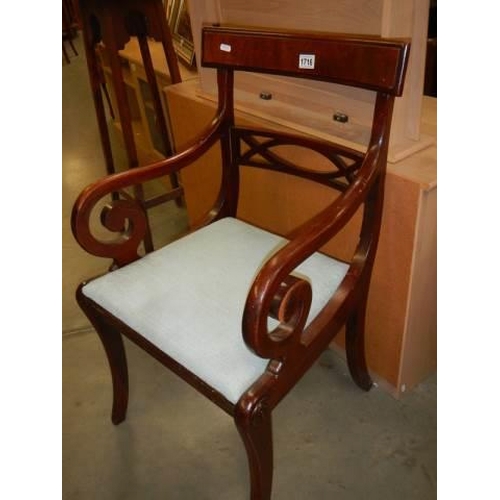 1716 - A mahogany elbow chair, COLLECT ONLY.