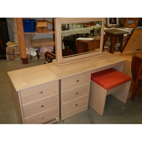 1721 - An ash effect dressing table, stool and bedside cabinet, COLLECT ONLY.