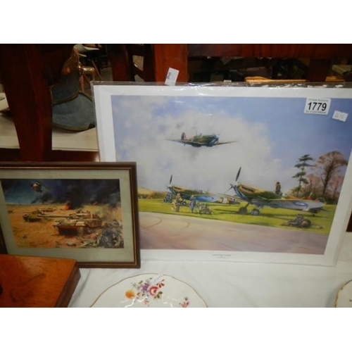 1779 - 2 Military themed prints including the advance into Kuwait 1991 and late retuns Spitfires