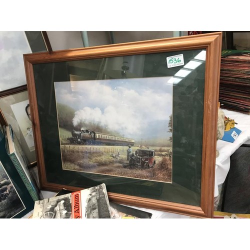 1536 - A quantity of railway related books and a framed and glazed steam engine print