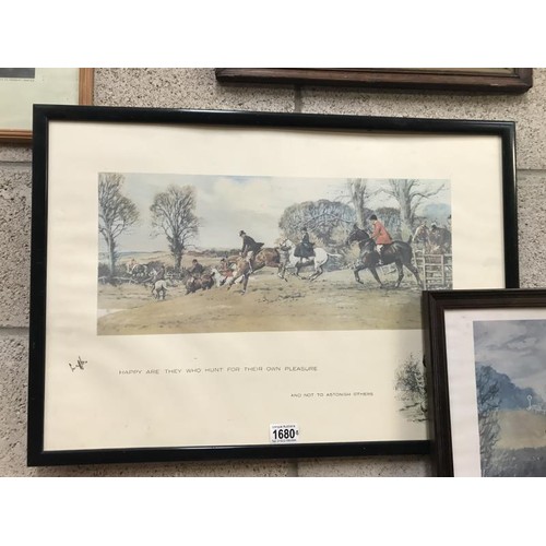 1680 - Four framed and glazed prints including old hunting COLLECT ONLY.