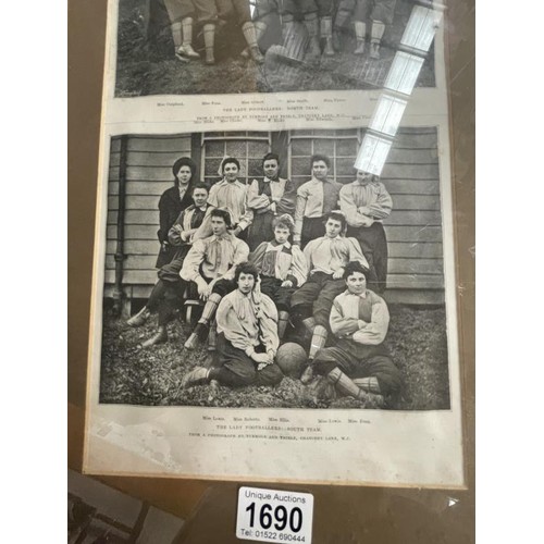 1690 - A framed & glazed picture The Lady Footballers North & South team. A Photograph by Symmons and Thiel... 