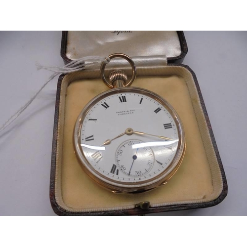 1079 - A 9ct gold open face pocket watch. No. 40556, Grant & Sons, Carlisle.