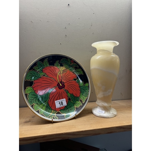 18 - An Egyptian Alabaster vase & A Neofitou plate with flower design and 24k gold detail