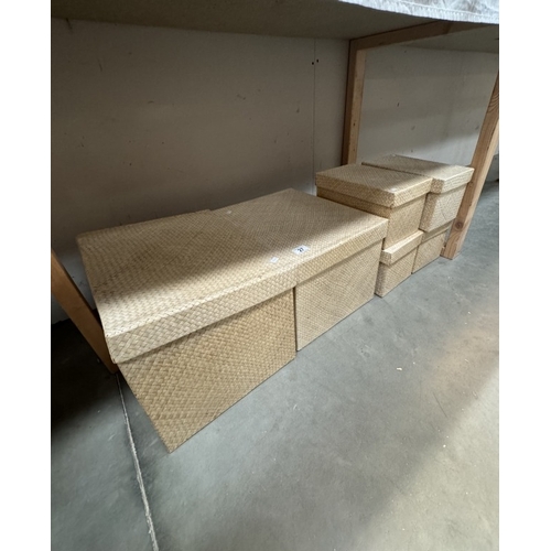 27 - A quantity of storage boxes with a basket weave finish & contents