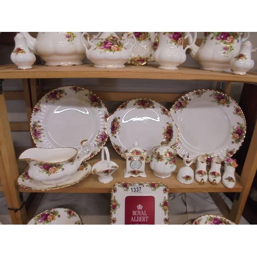 1337 - Approximately 55 pieces of Royal Albert Old Country Roses tea and dinner ware, COLLECT ONLY.