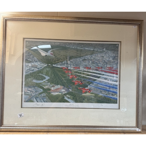 51 - A large signed limited edition print 40/750 titled 'Jubilee break' 2002, Golden jubilee flypast Red ... 