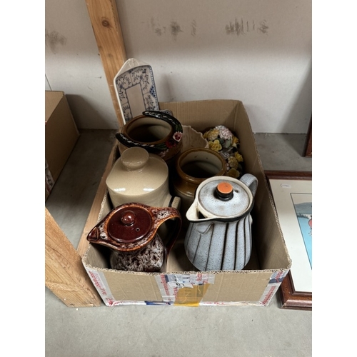 61 - A box of miscellaneous including an old Denby 2.5 pint coffee pot, stoneware etc