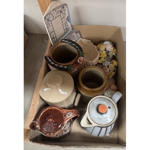 61 - A box of miscellaneous including an old Denby 2.5 pint coffee pot, stoneware etc