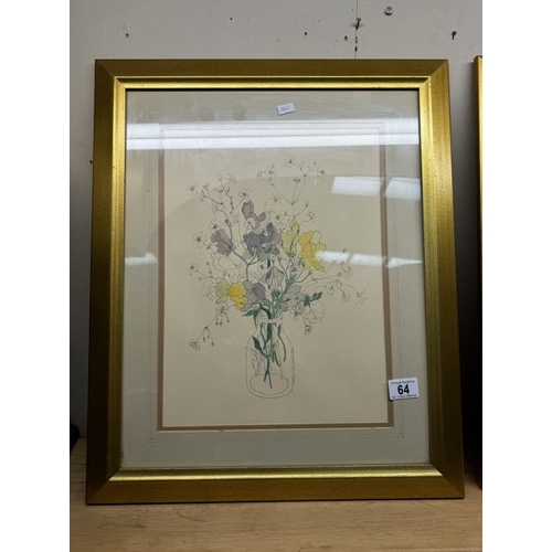 64 - A pair of gilt framed prints of still life flowers 49 x 59cm