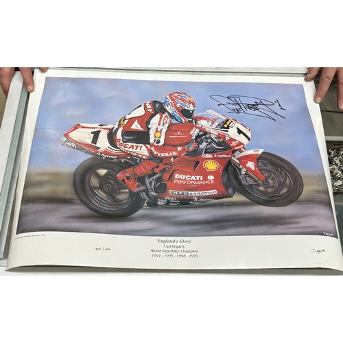 46 - 3 Super bike posters, 1 signed by Carl Fogarty