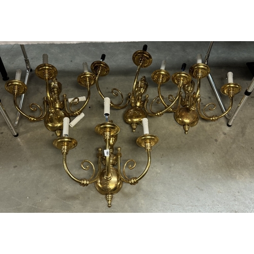 80 - 4 large 3 arm brass wall lights