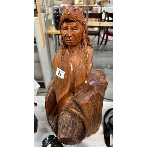 81 - A large wooden sculpture of native American Indian chief