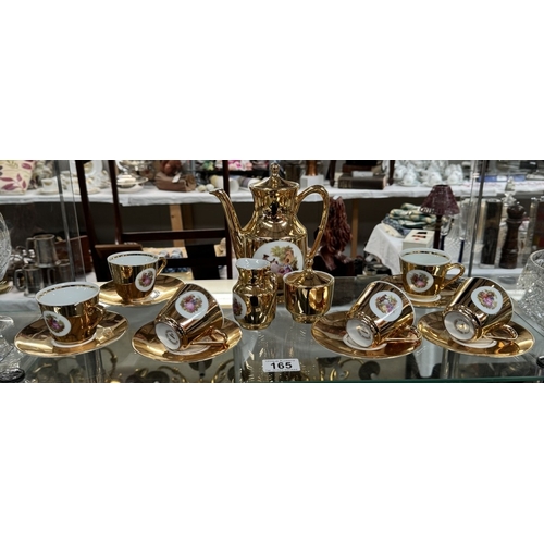 165 - A gold coloured coffee set & dessert set