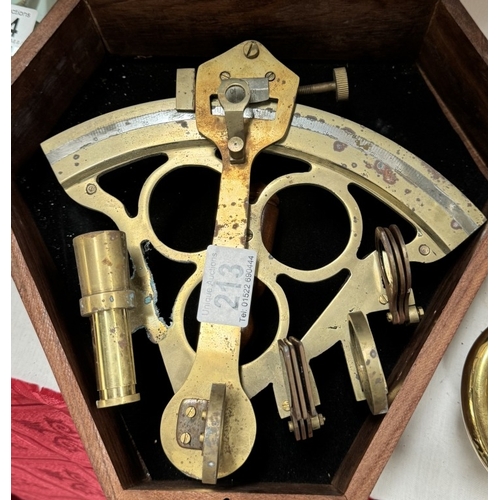 213 - A brass sextant in hardwood box