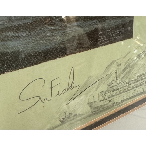 227 - A large framed & glazed signed limited edition Liner print. The Canberra inbound to Southampton