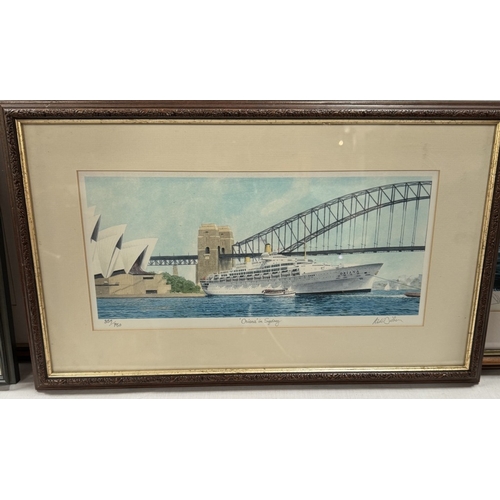 229 - Four framed & glazed limited edition ship liner prints including Canberra, Oriana, Majesty At Dawn e... 