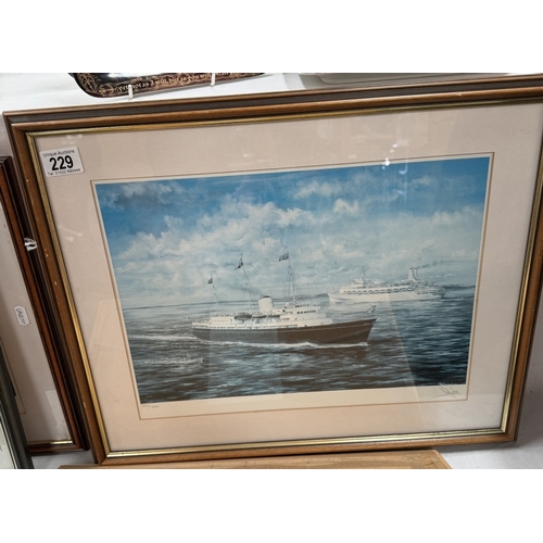 229 - Four framed & glazed limited edition ship liner prints including Canberra, Oriana, Majesty At Dawn e... 