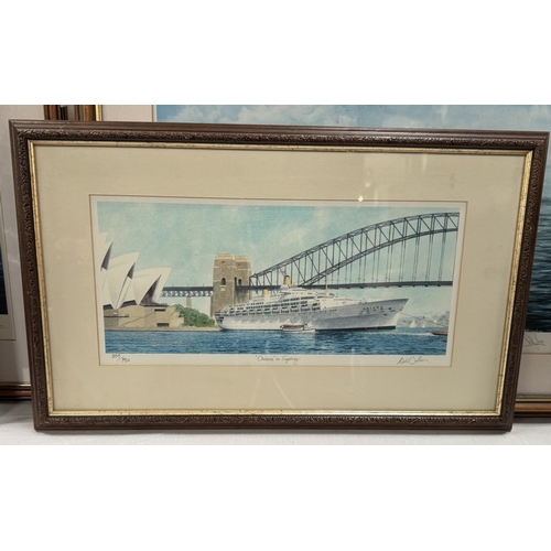 229 - Four framed & glazed limited edition ship liner prints including Canberra, Oriana, Majesty At Dawn e... 