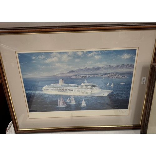 229 - Four framed & glazed limited edition ship liner prints including Canberra, Oriana, Majesty At Dawn e... 