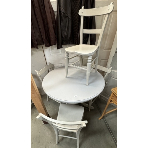 337 - A Grey painted pine circular kitchen table & 4 chairs (100cm diameter)