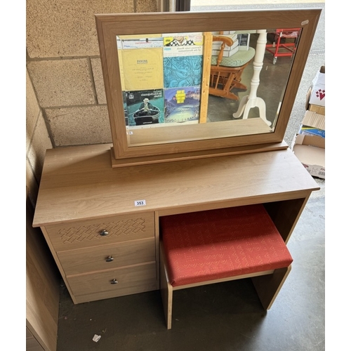 353 - An ash effect dressing table, stool and bedside cabinet, COLLECT ONLY.