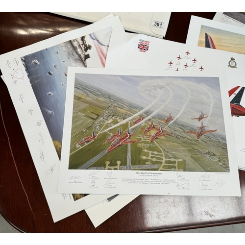 391 - A good collection of signed RAF Red Arrows prints etc including The Spirit Of Lincolnshire