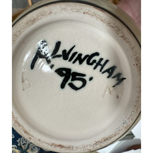 417 - An Alvingham pottery plate, vase & figure