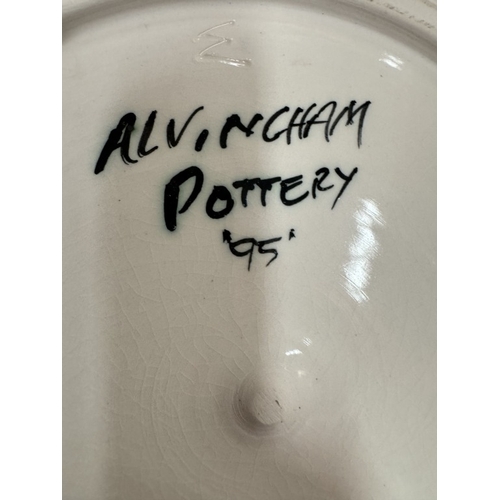 417 - An Alvingham pottery plate, vase & figure