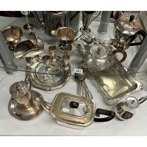 441 - A quantity of silver plated items including tea pots etc