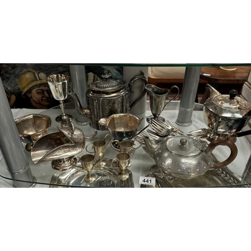 441 - A quantity of silver plated items including tea pots etc