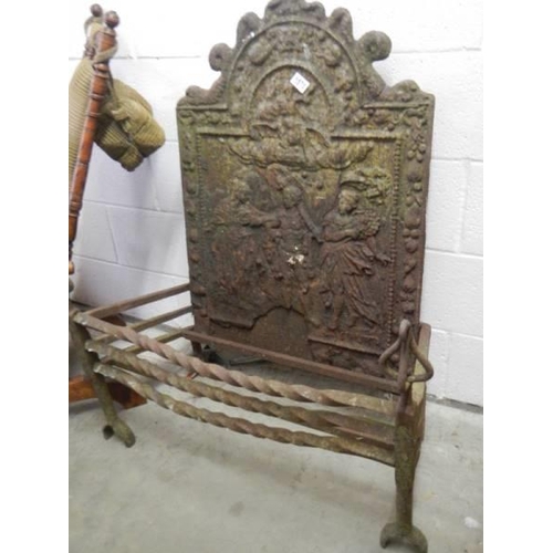 1570 - An old cast iron fire grate with fire back, COLLECT ONLY.