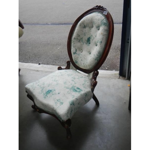 1577 - A mahogany framed balloon back nursing chair, COLLECT ONLY.